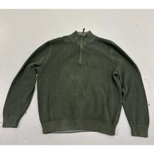 Vintage Eddie Bauer 1/4 Zip Sweater Men's Medium Green Ribbed Knit Cotton Gorp